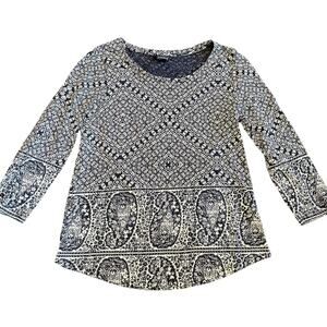 Lucky Brand Womens navy blue white pattern jersey top Size medium